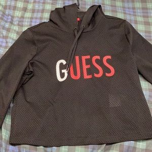 Guess black crop top see through hoodie